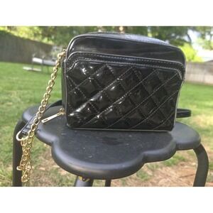 Like Dreams (LD) Black And Gold Mini Crossbody Purse w/ Gold Hardware Pockets